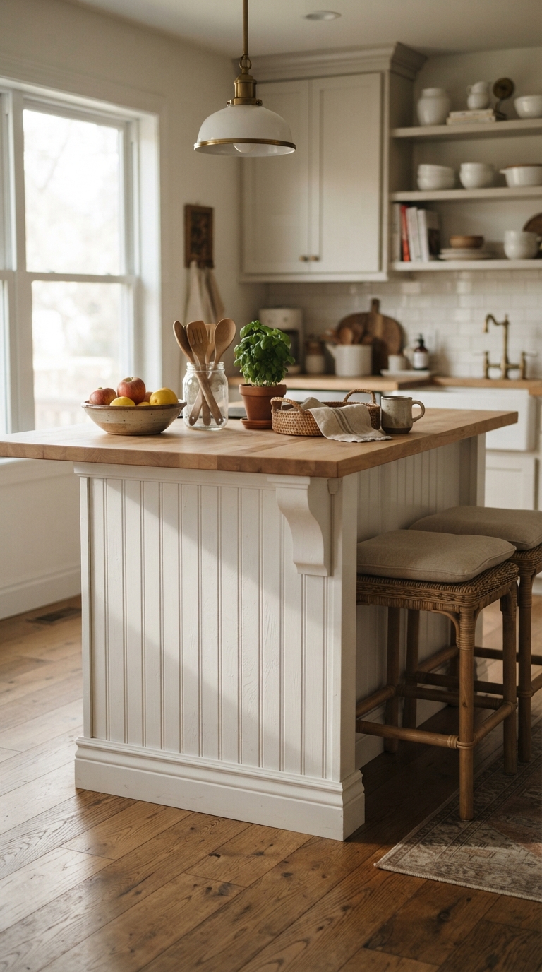 Beadboard paneling texture in a cottage kitchen