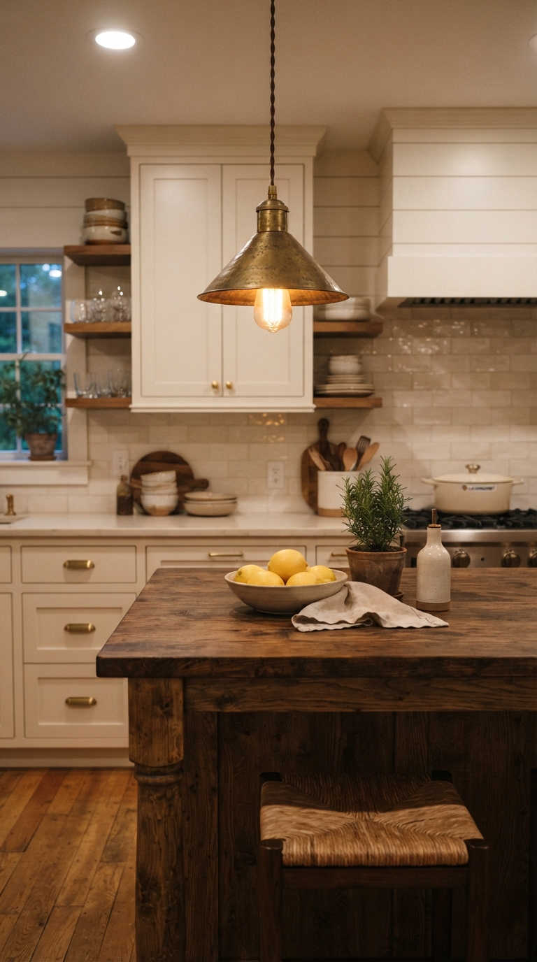 Vintage-inspired pendant lighting in a cottage kitchen
