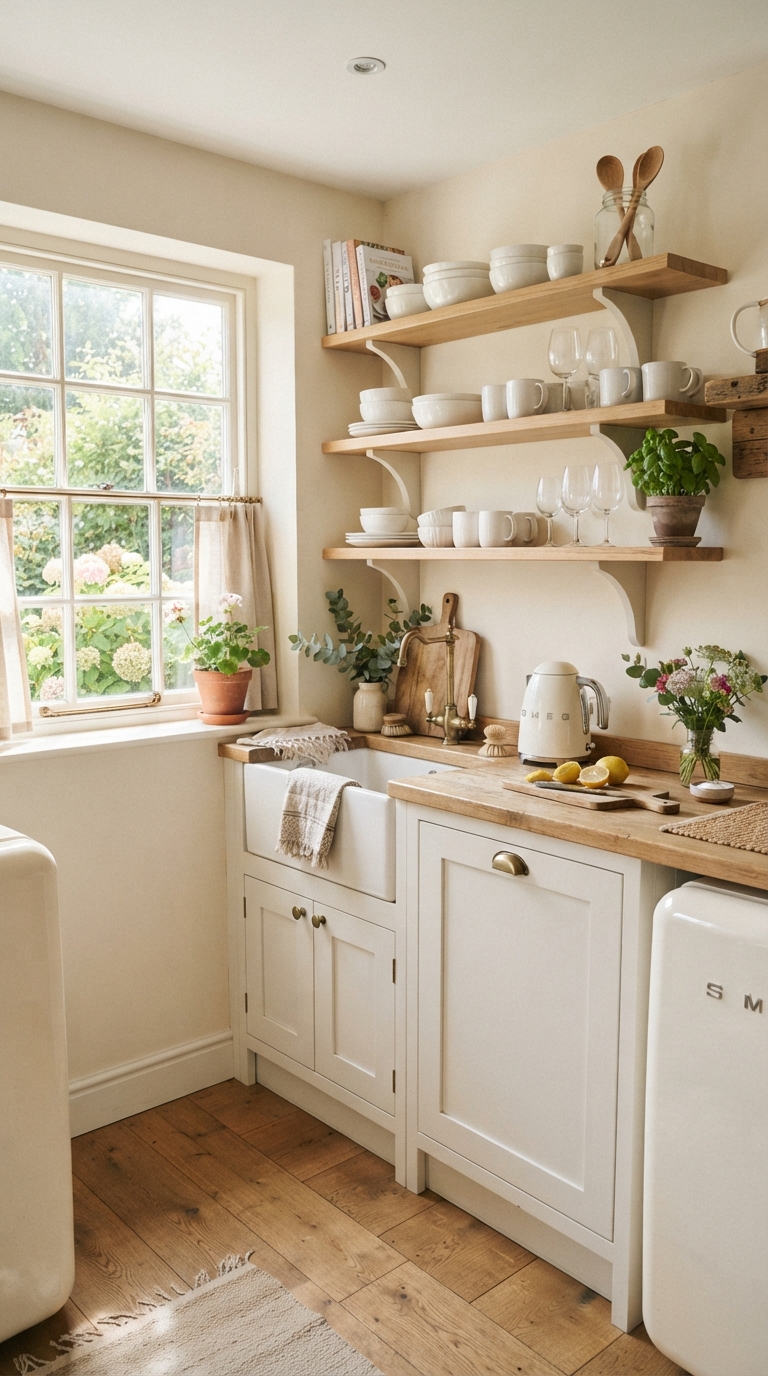 Small cottage kitchen styled to feel more spacious