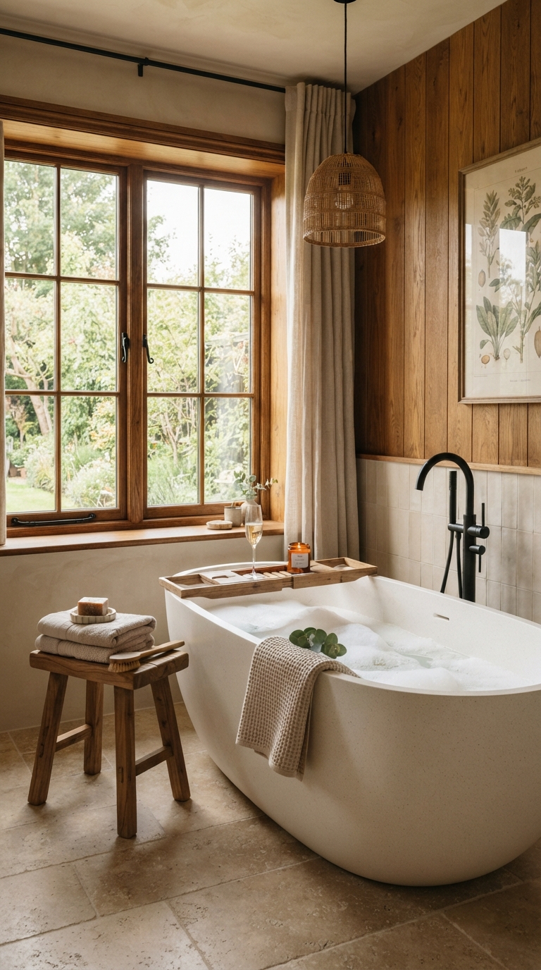 Freestanding soaking tub idea for a spa bathroom centerpiece