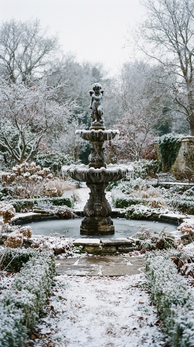 Frost-resistant winter fountain design for a cold-climate garden