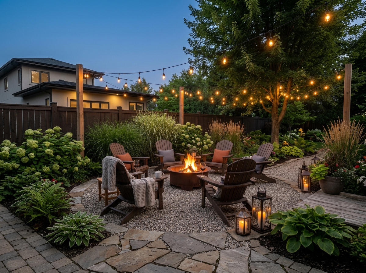 Modern gravel fire pit ideas for cozy backyard
