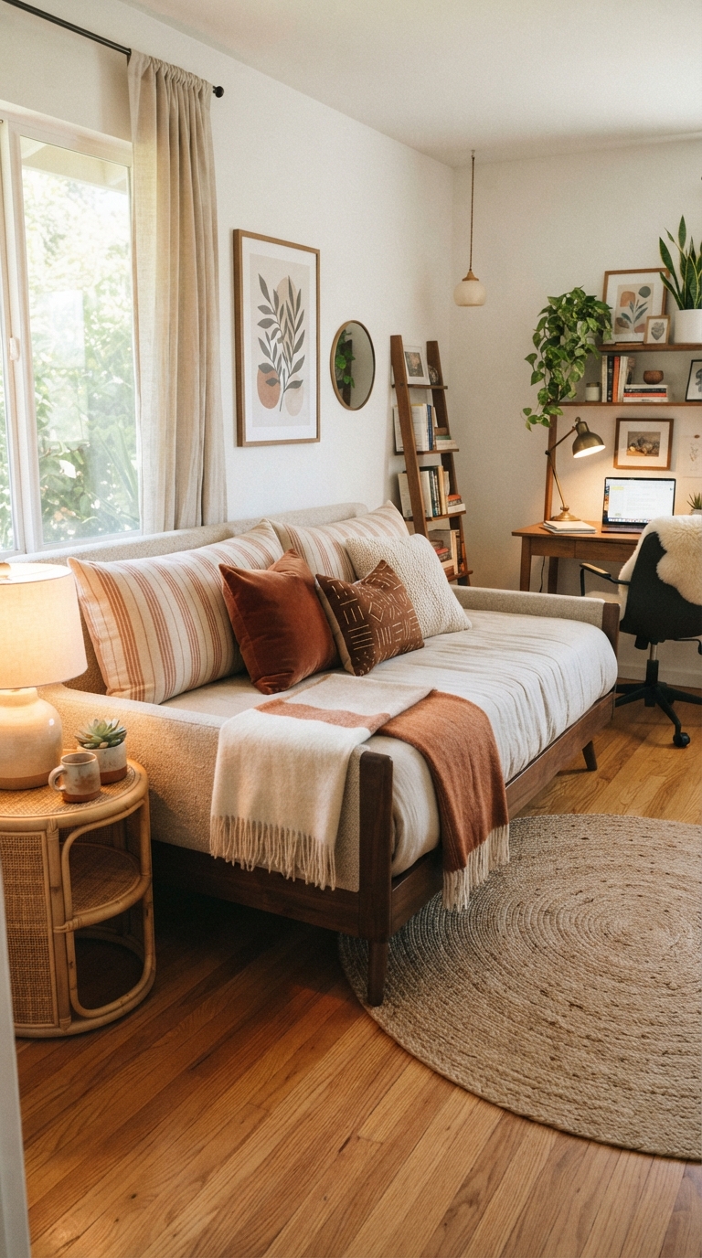 Daybed used as a small guest room solution in a multi-purpose space