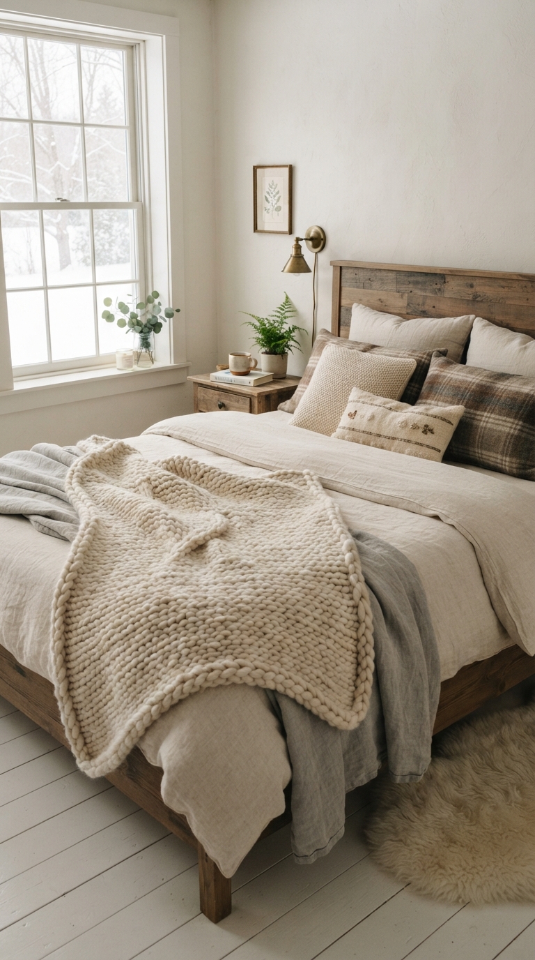 Seasonal cozy throw blanket layered on a guest bed for holiday hosting