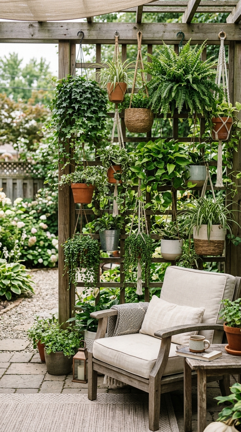 Budget hanging plant privacy screen for patio