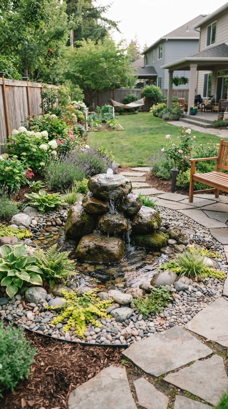 Kid and pet-safe bubbling rock fountain for a family garden