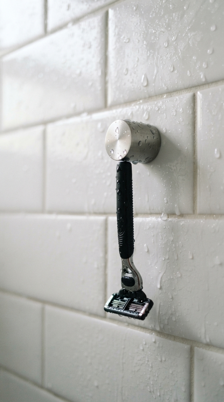 Magnetic razor holder keeping tools elevated and rust-free in the shower