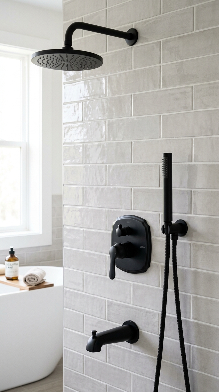 Matte black fixture idea for a spa bathroom