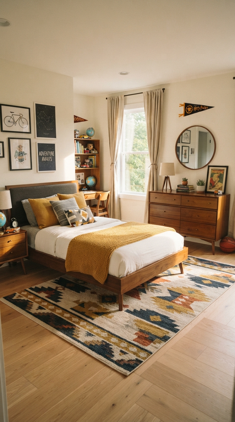 Mid-century modern hybrid boy's bedroom design