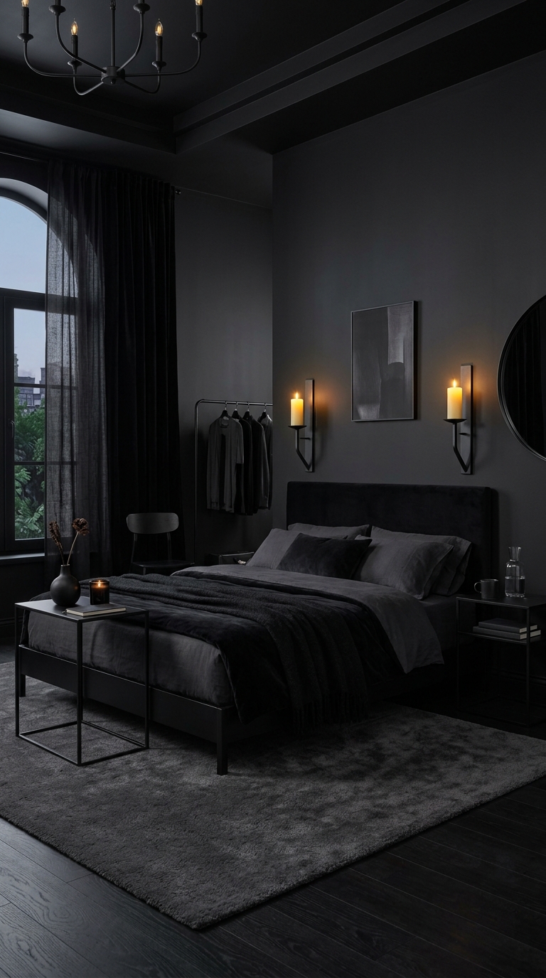 Minimalist modern goth bedroom design