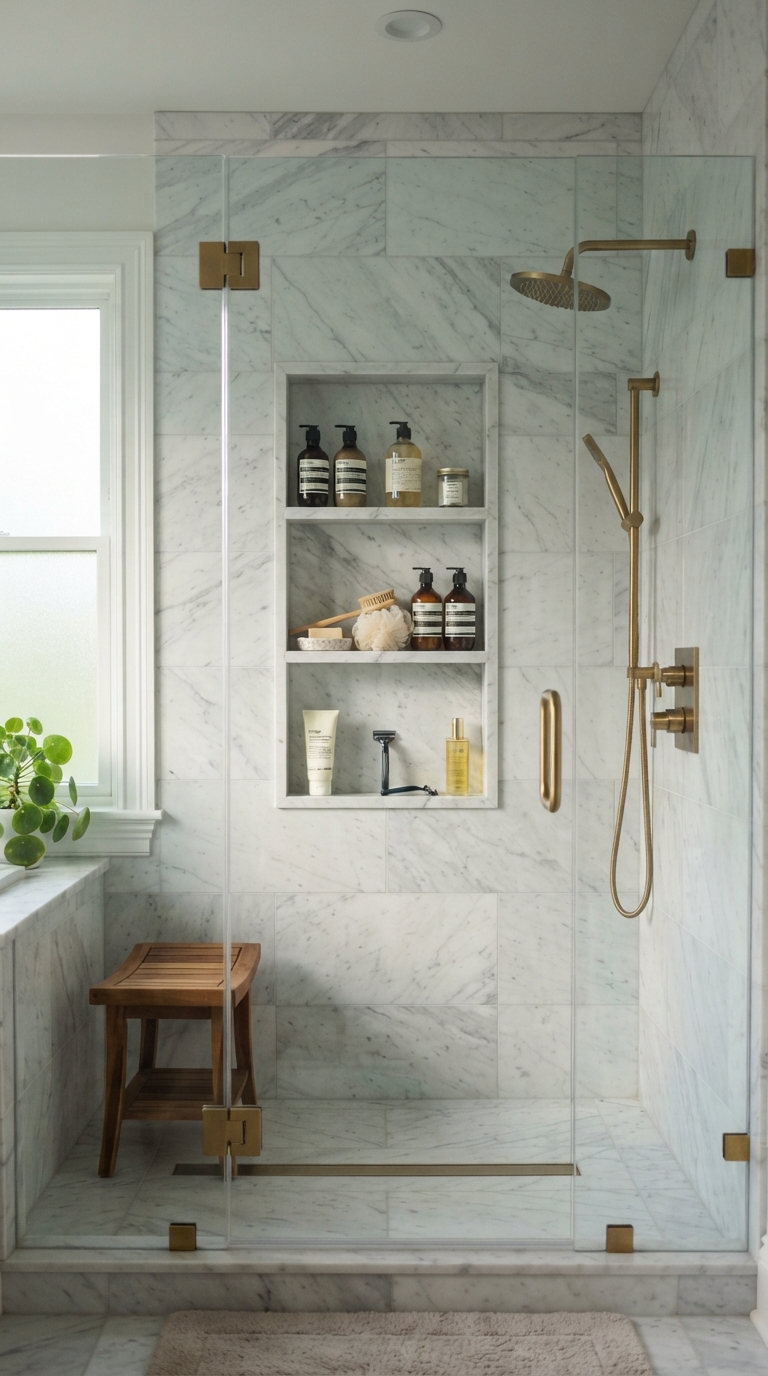 Multi-tier recessed shower niche providing large-capacity storage