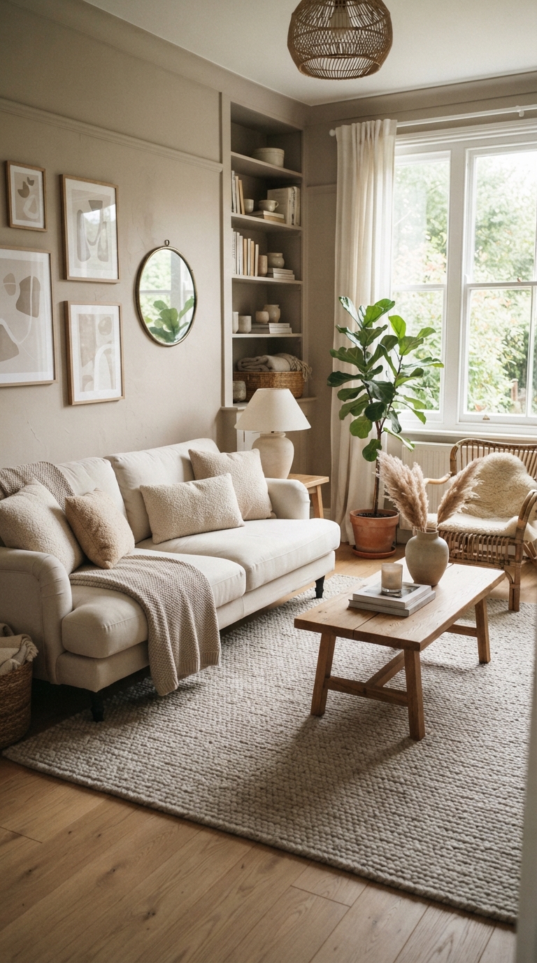 Muted neutral color palette in an old money style living room