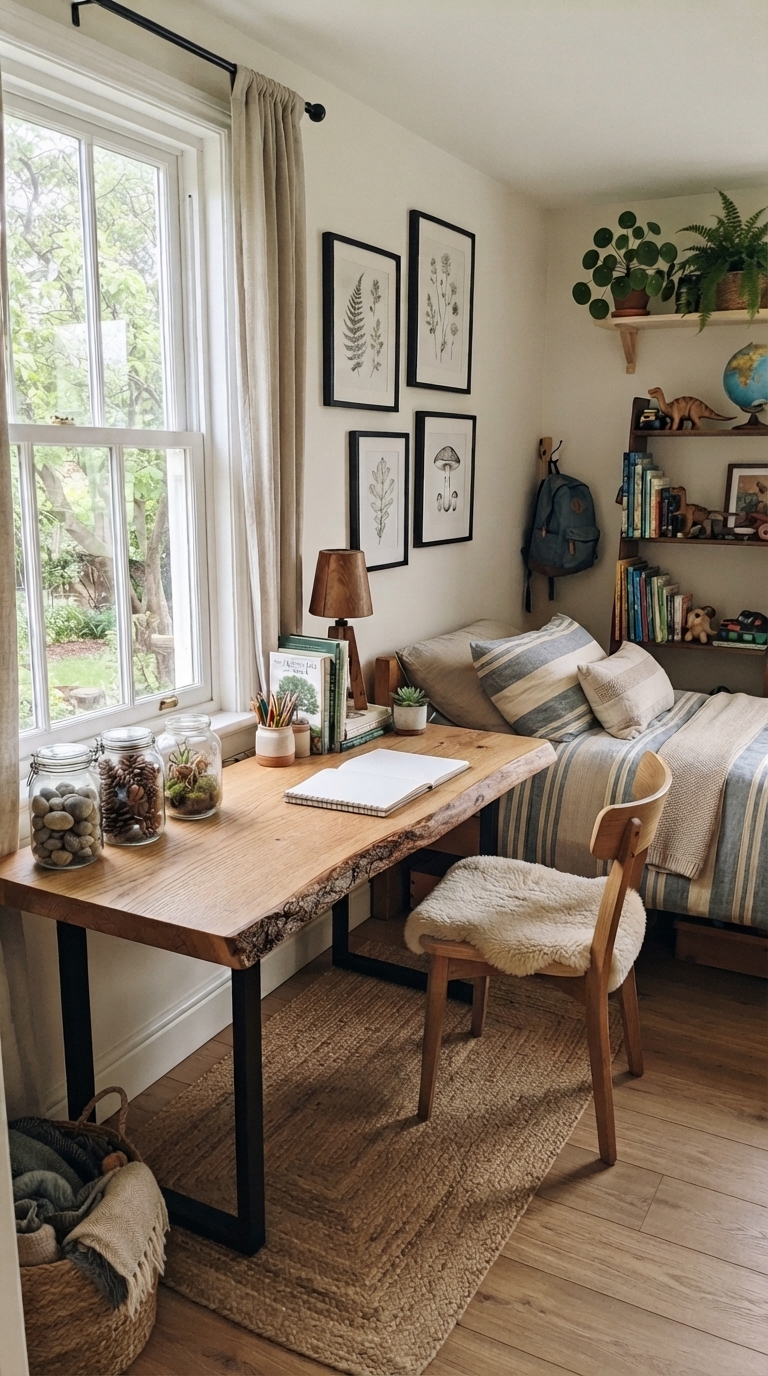 Nature-inspired creative studio in a boy's bedroom