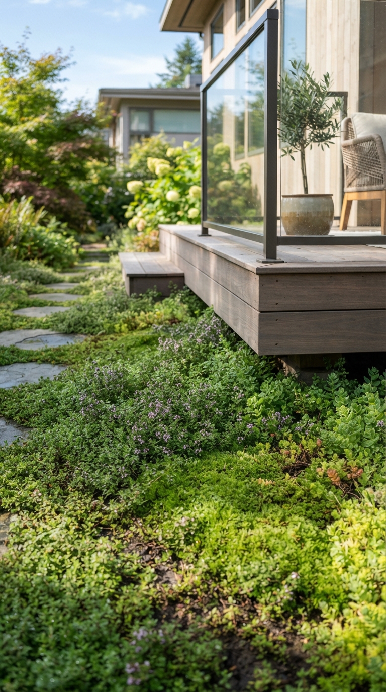 No-mow ground cover alternative planted around a deck