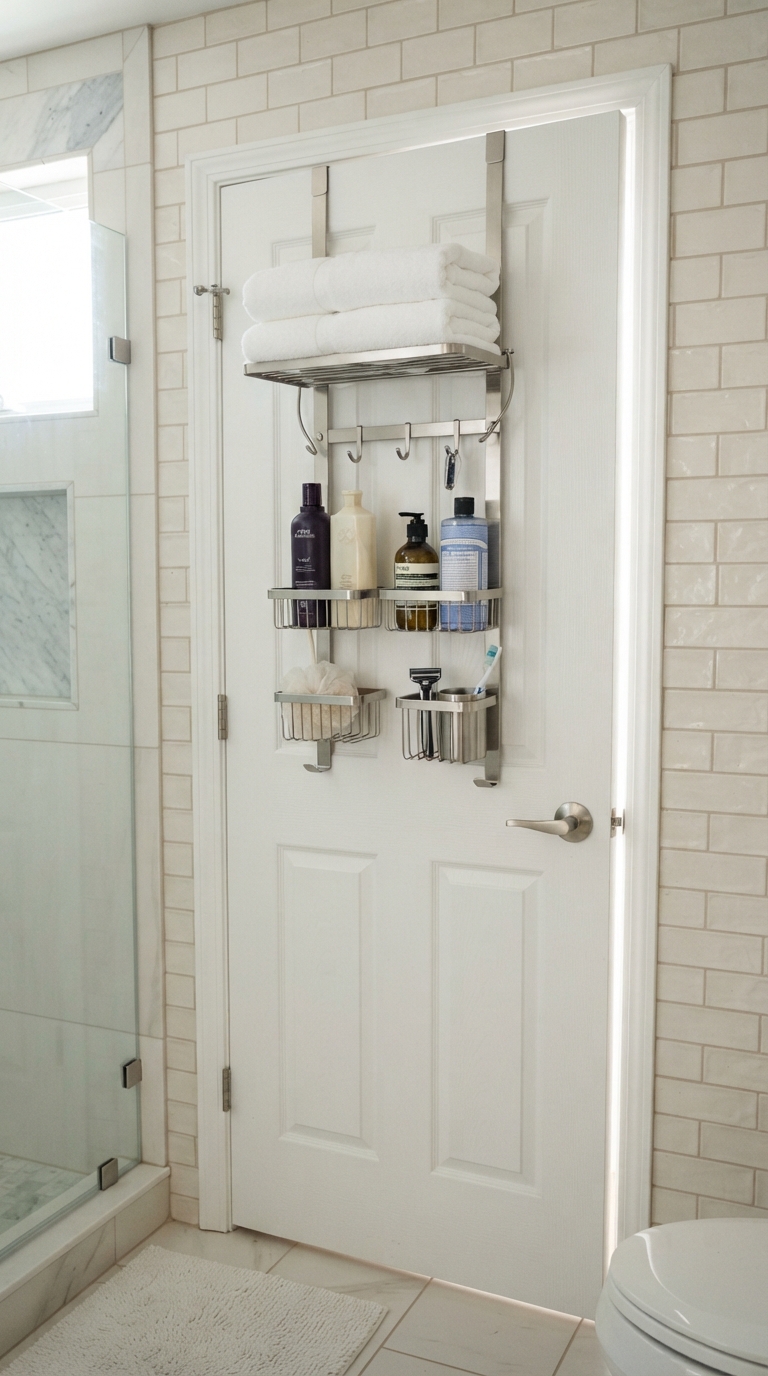 Over-the-door shower rack maximizing storage without wall damage