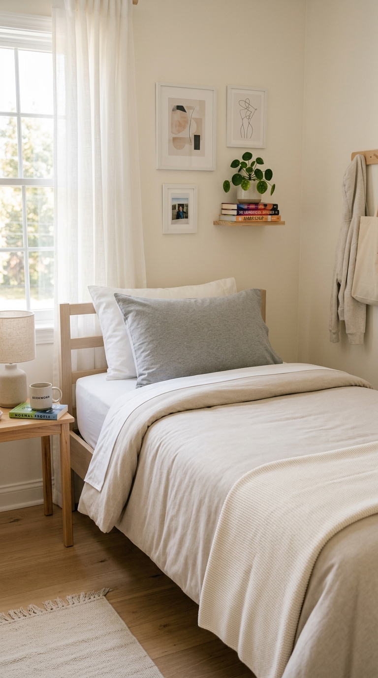 Temperature-regulating performance bedding on a neatly styled teen bed
