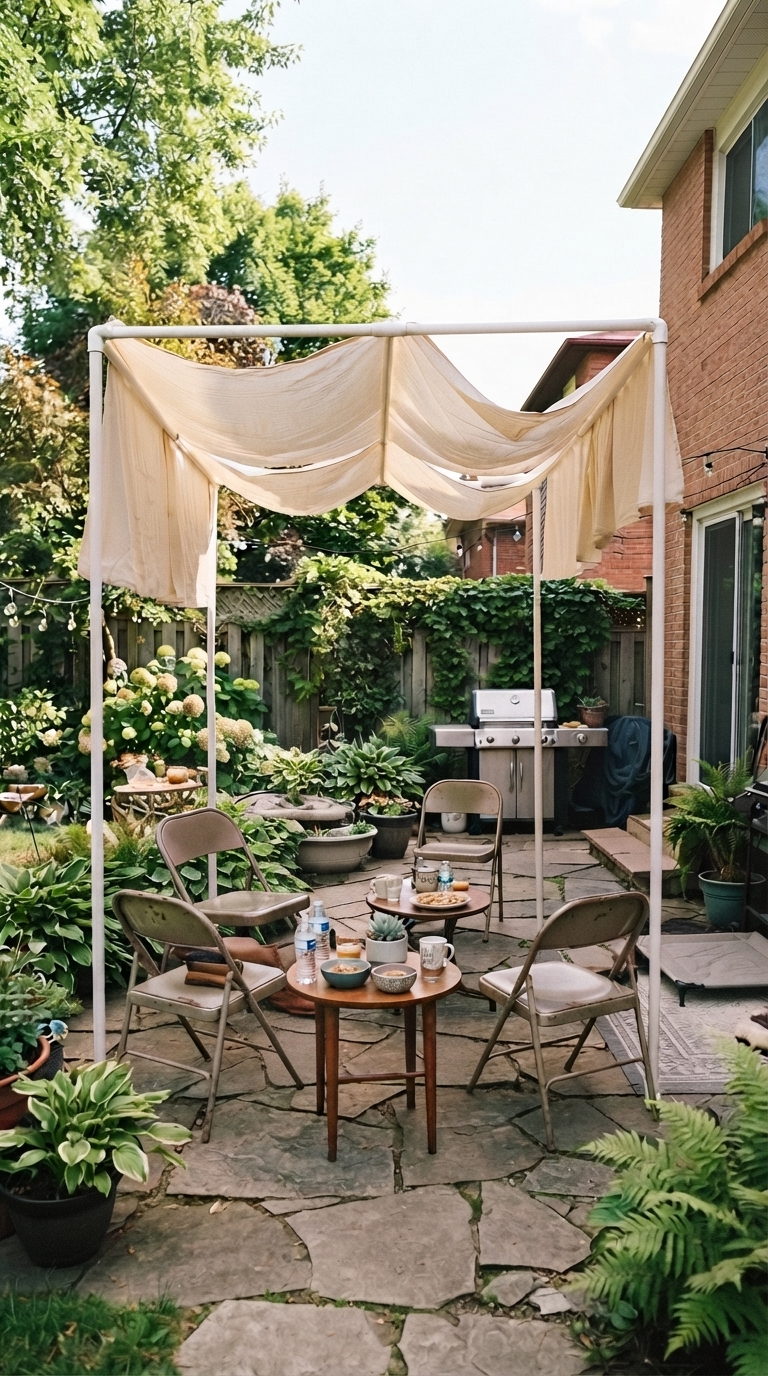 DIY PVC pipe canopy frame for budget patio shade