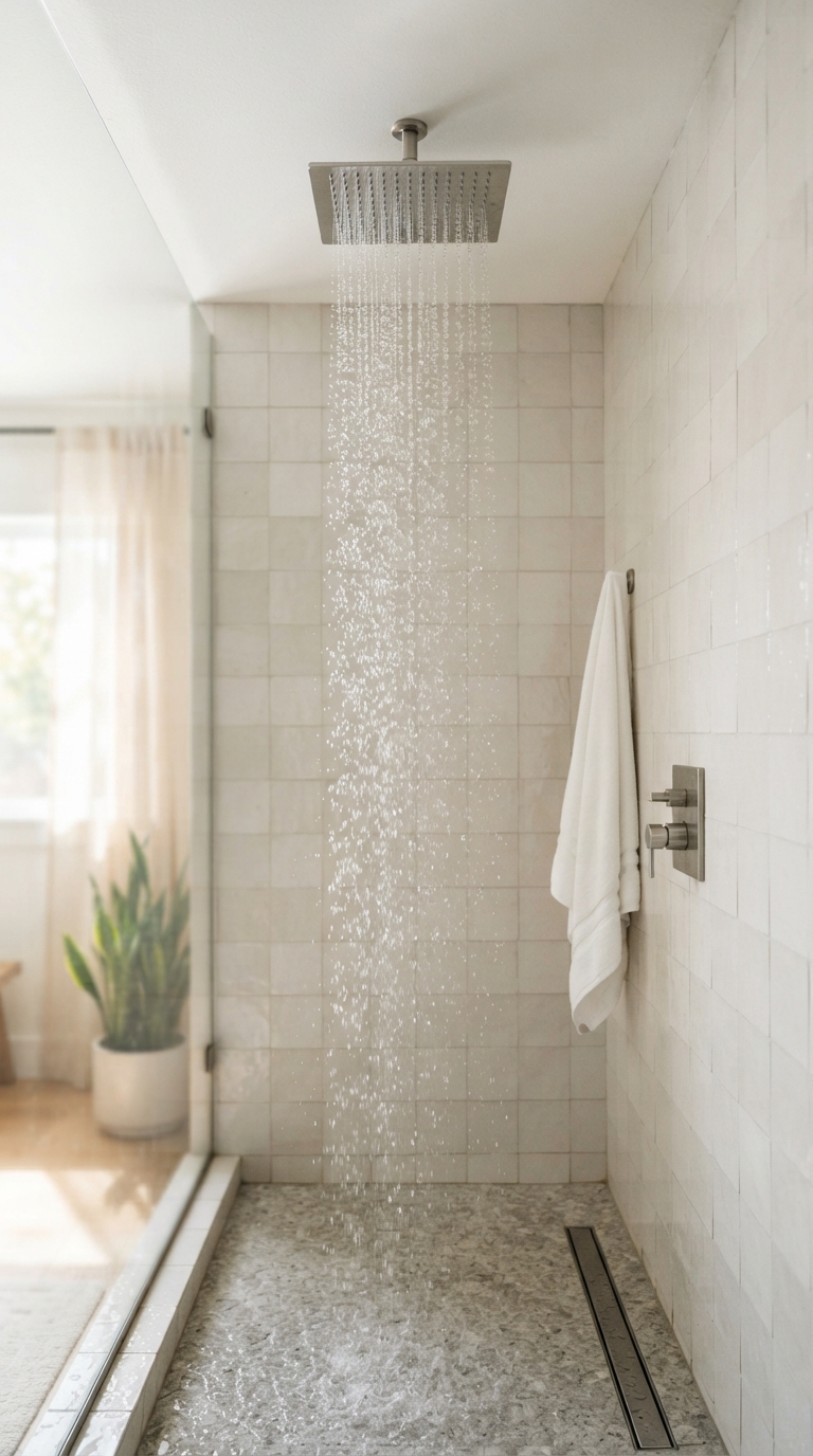 Rainfall showerhead upgrade idea for a spa bathroom