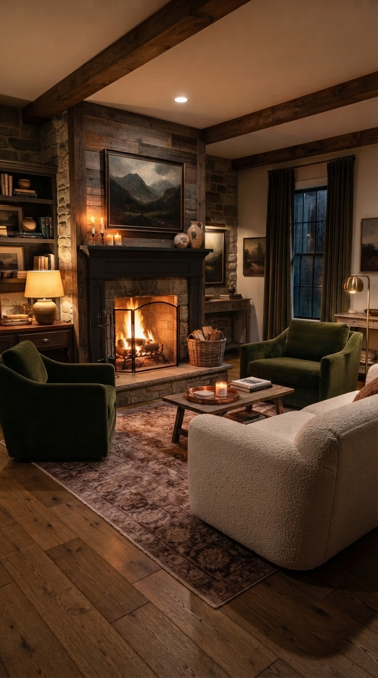 Fireplace anchor point idea for a rectangular living room layout