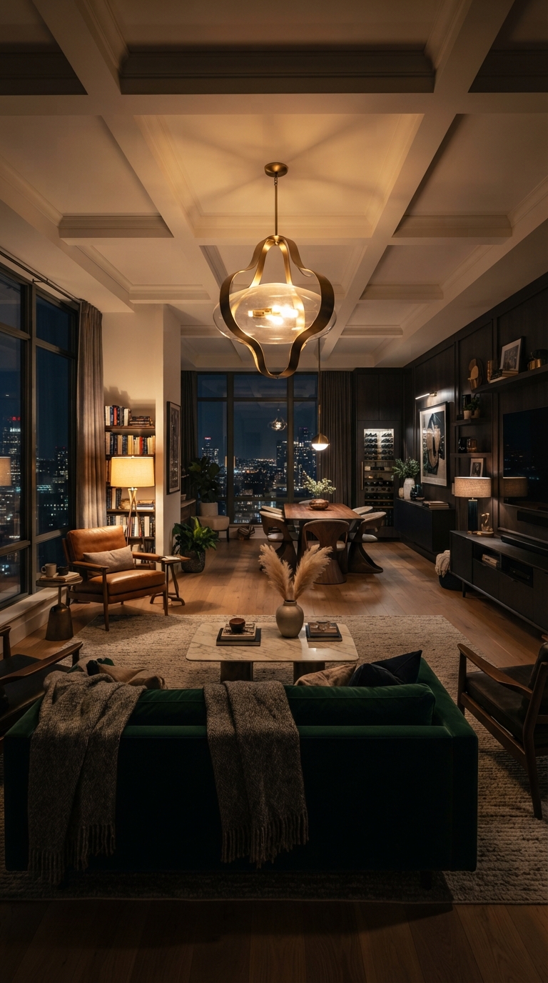 Lighting zoning idea for an open-concept rectangular living room
