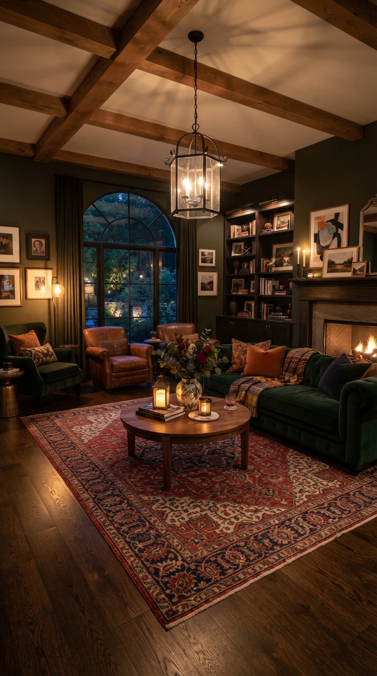 Round coffee table idea to soften a rectangular living room layout
