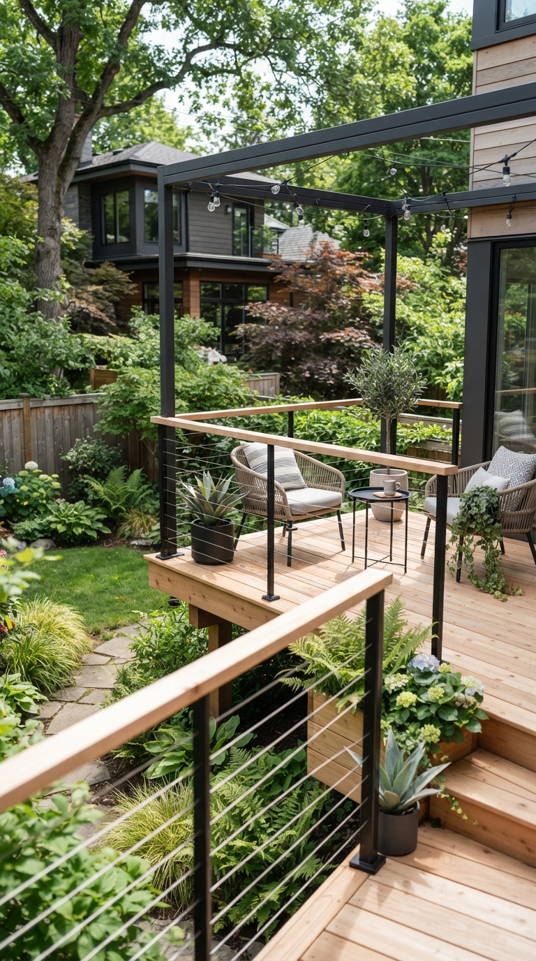 Slim-profile deck railing designed to maximize space on small decks