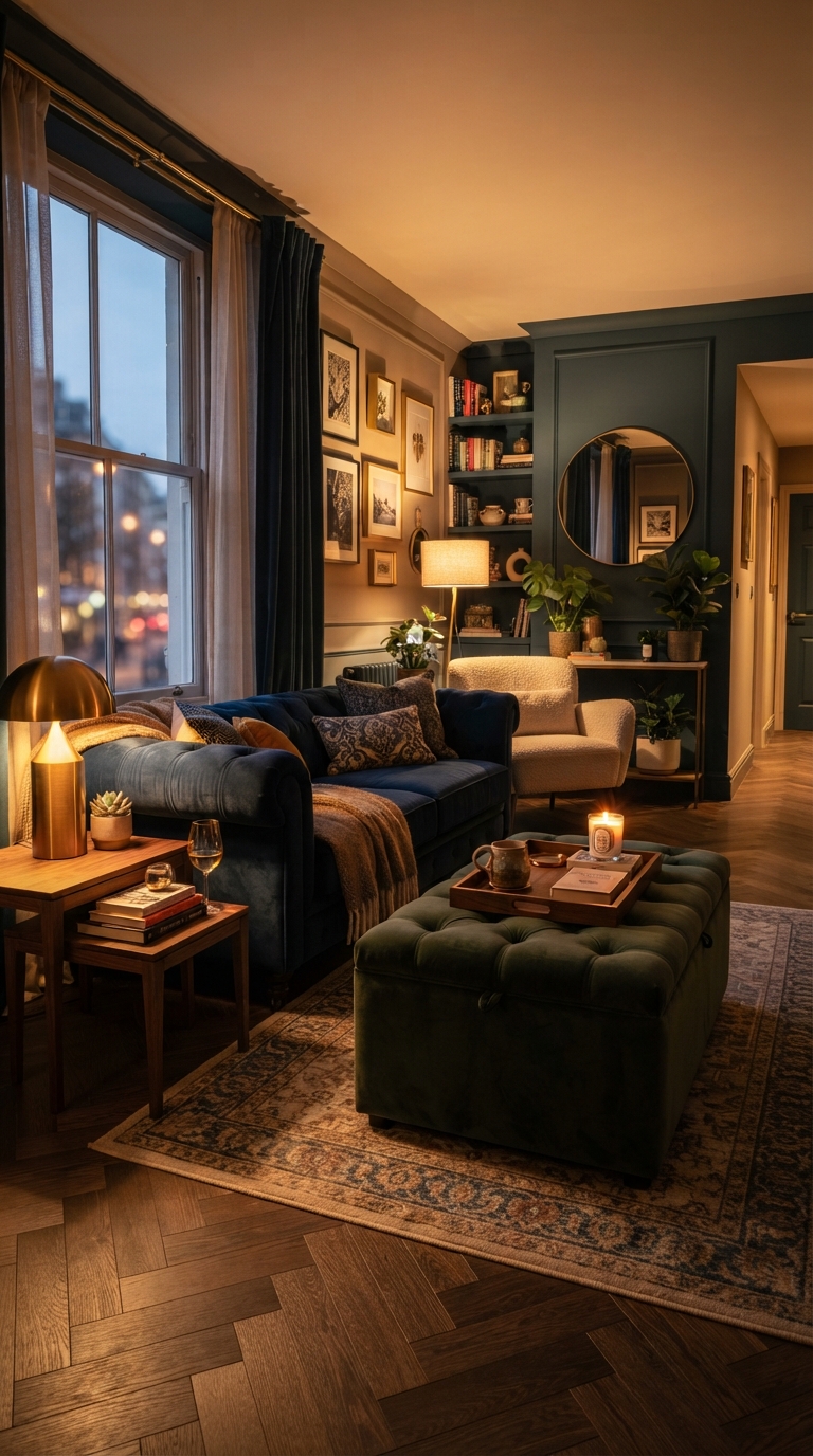 Multi-purpose furniture idea for a small rectangular living room