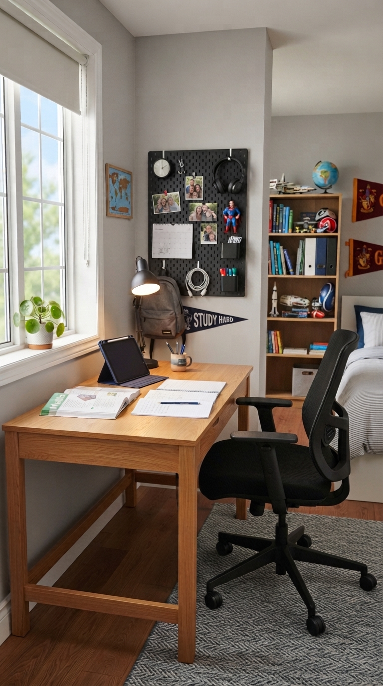 Study zone and homework station in a boy's bedroom