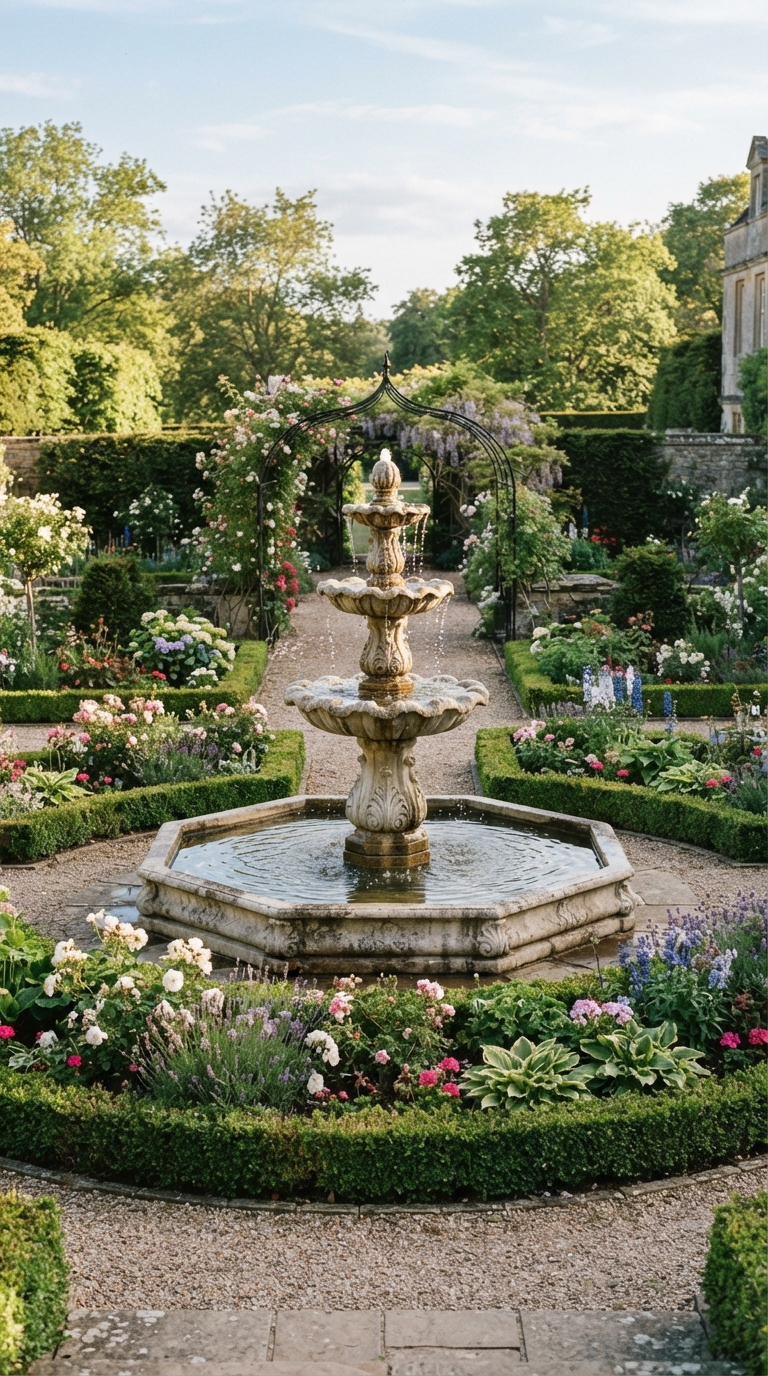 Classic three-tier cast stone garden fountain