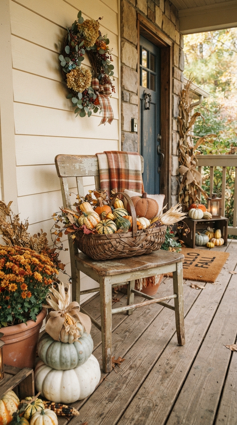 Budget thrifted chair fall vignette on front porch