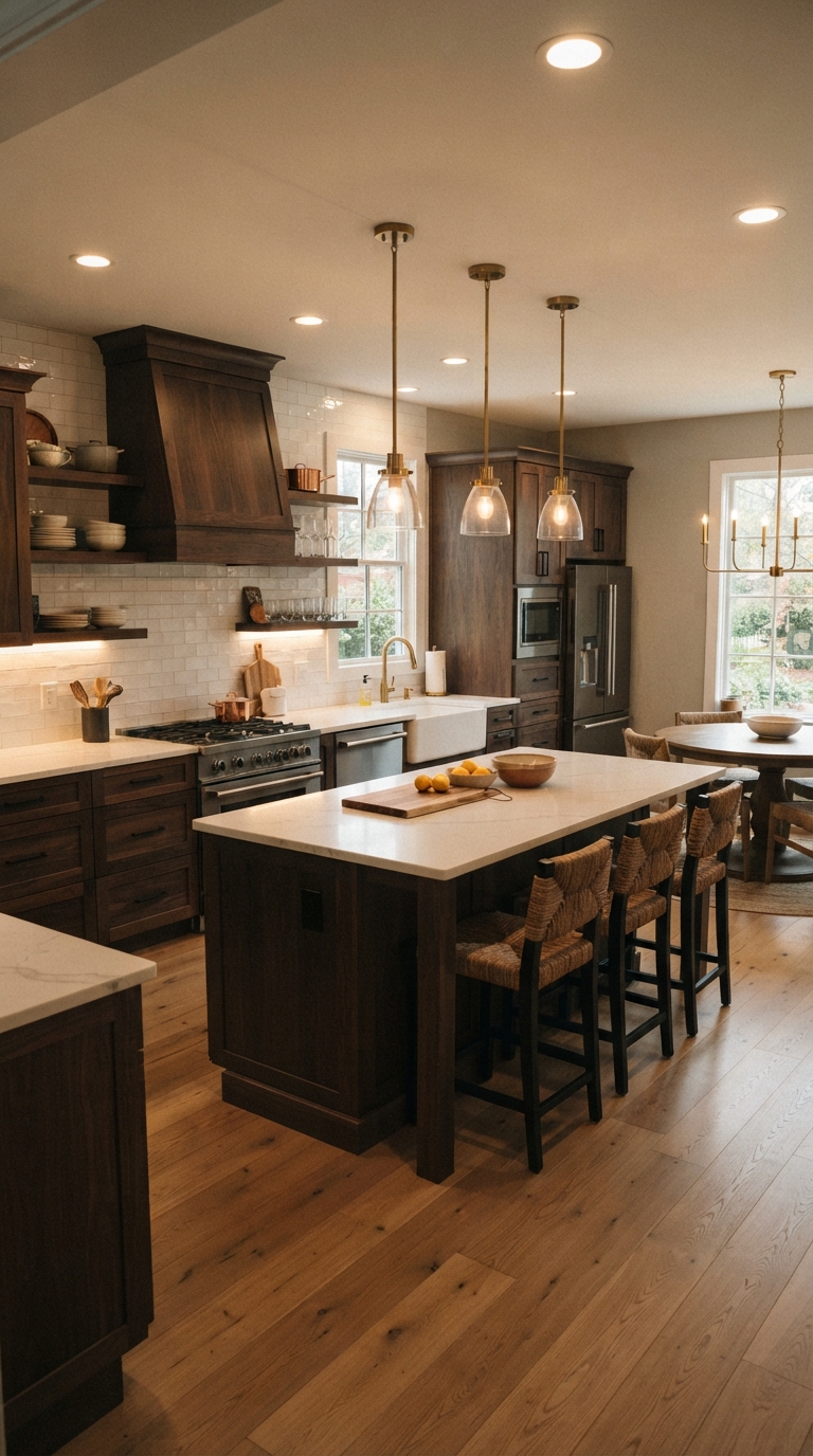Transitional dark wood shaker style kitchen cabinets