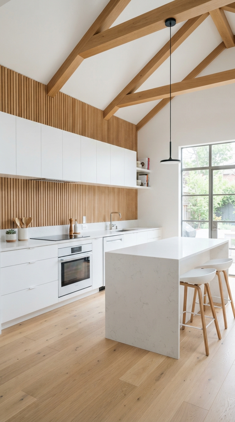 minimalist vaulted ceiling kitchen with clean lines