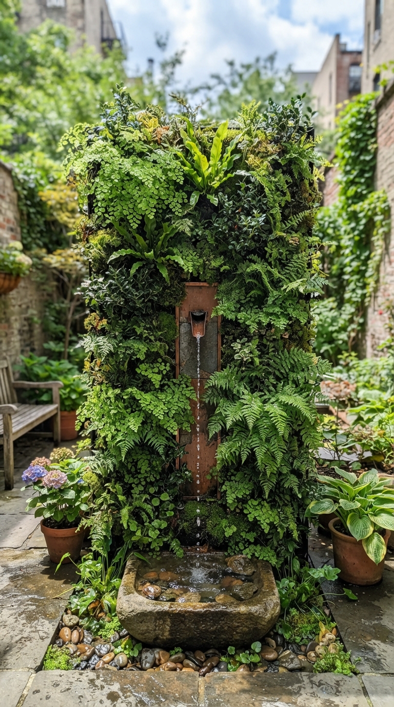 Jungle tropical waterfall fountain idea for a backyard retreat