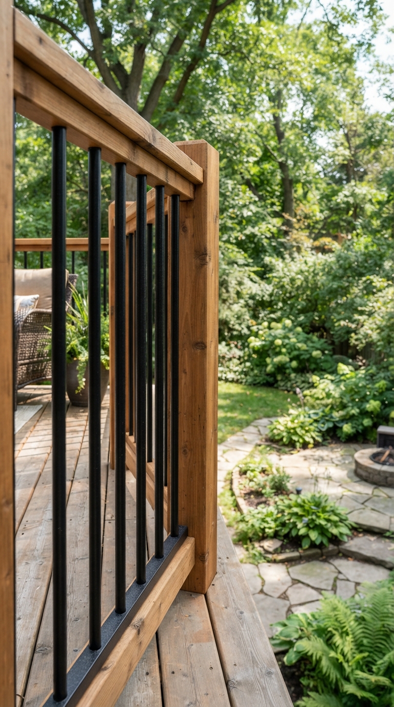Vertical metal baluster deck railing with a classic modern look