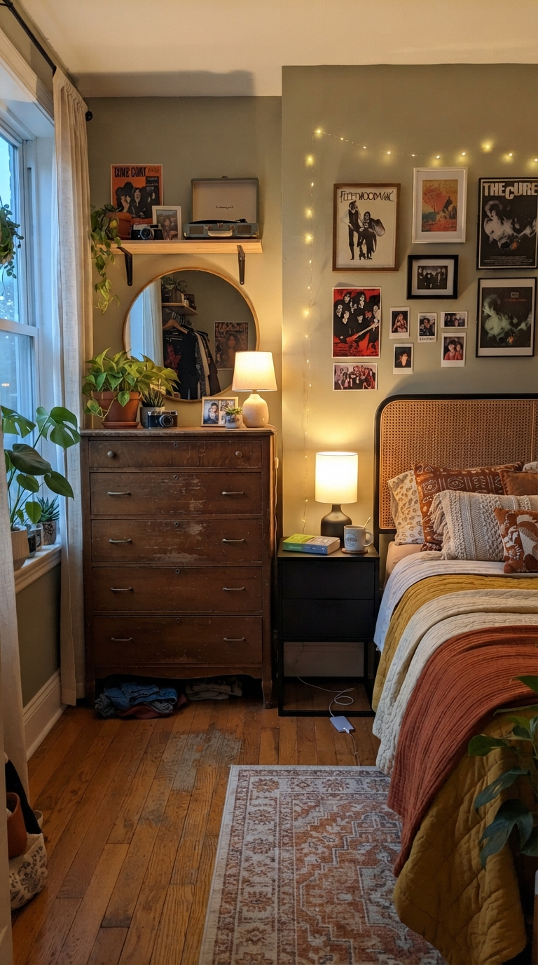 Mixed vintage and modern furniture pairing in a stylish teen girl bedroom