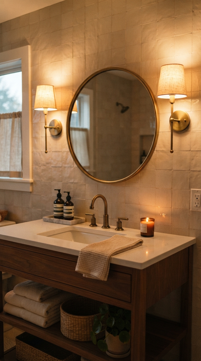 Warm layered lighting idea for a spa bathroom