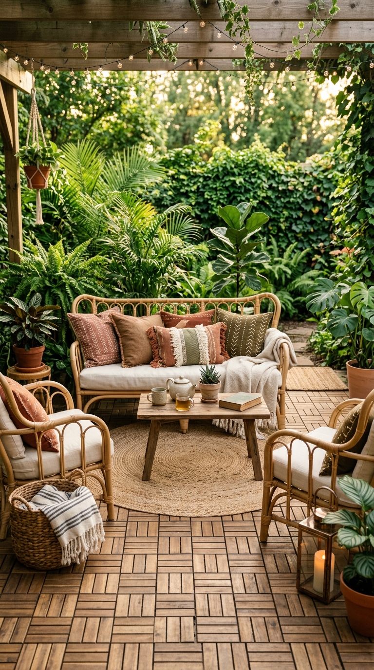 Budget DIY wood deck tile patio flooring idea