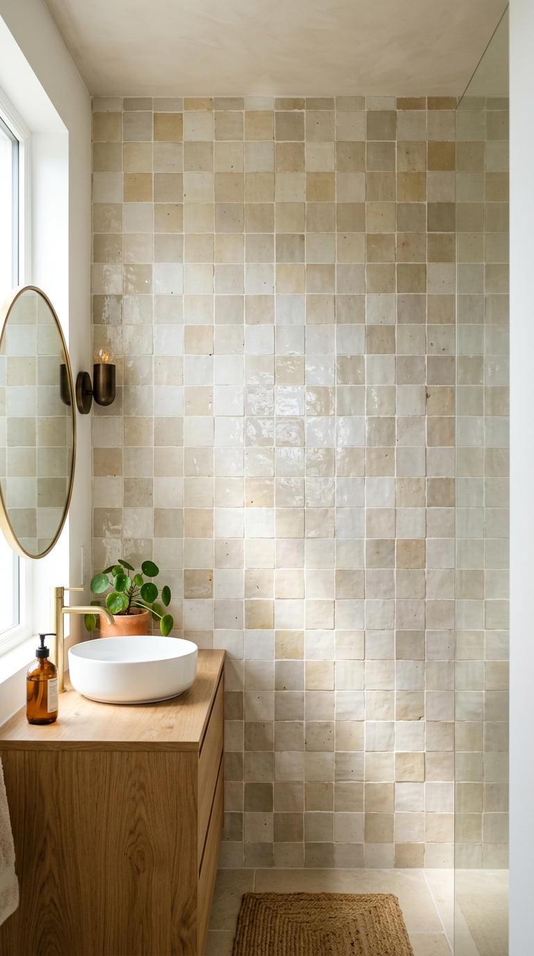 Zellige handmade tile idea for a spa bathroom accent wall
