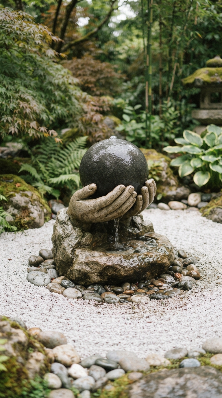 Zen stone sphere fountain idea for a meditation garden