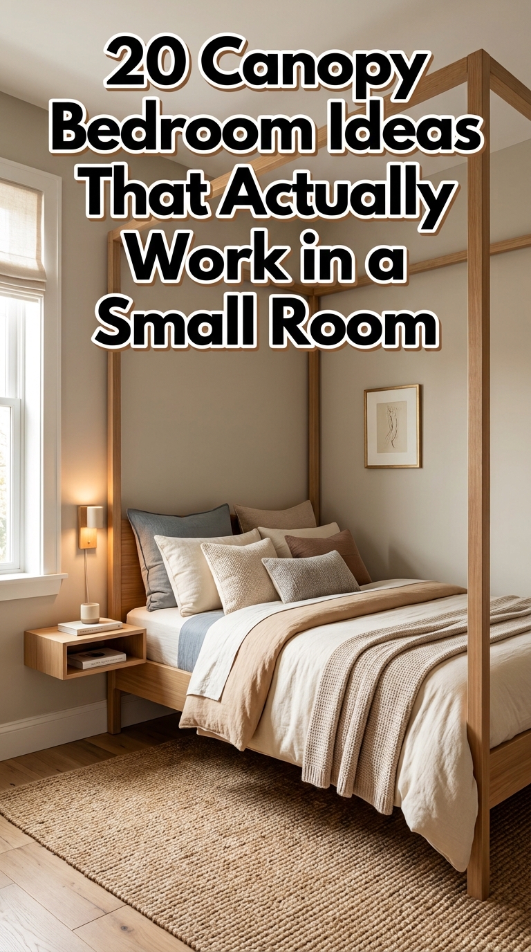 Small bedroom with a stylish space-saving canopy bed