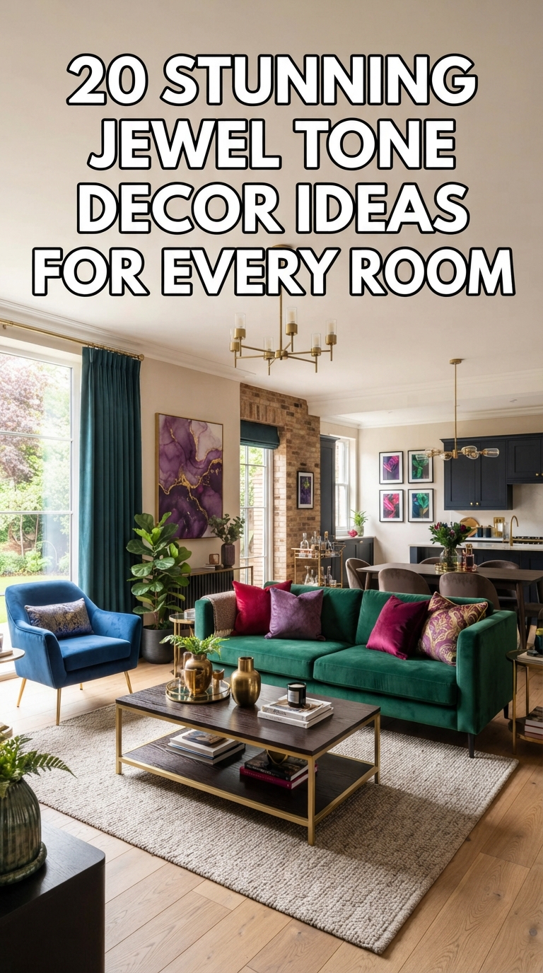 20 stunning jewel tone decor ideas featuring emerald green, sapphire blue, ruby red, and purple accents in an elegant home interior