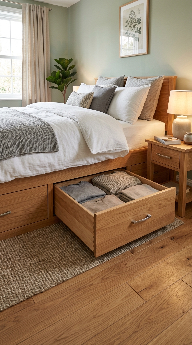Bed frame with built-in storage drawers