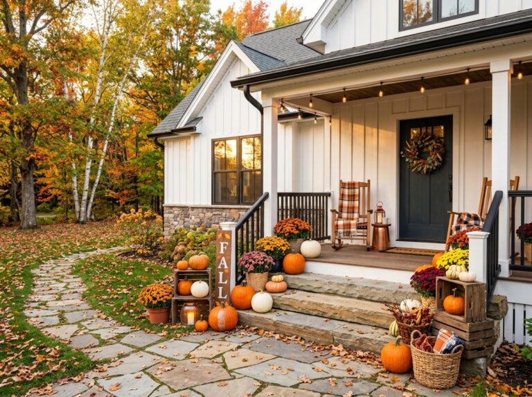15 Fall Outdoor Decor Ideas for Porches, Yards & Steps with Mums, Pumpkins & DIY Touches