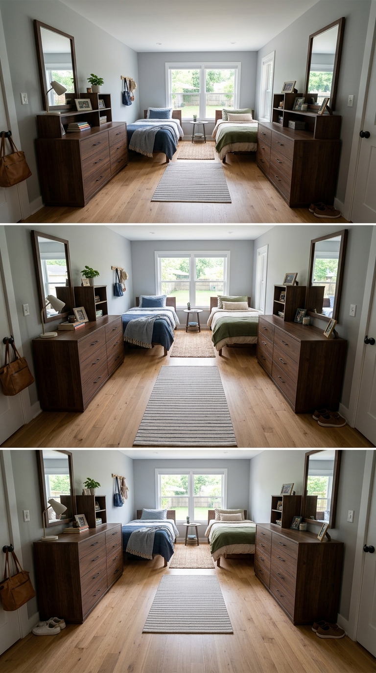 Zoned dresser storage system for shared kids bedroom