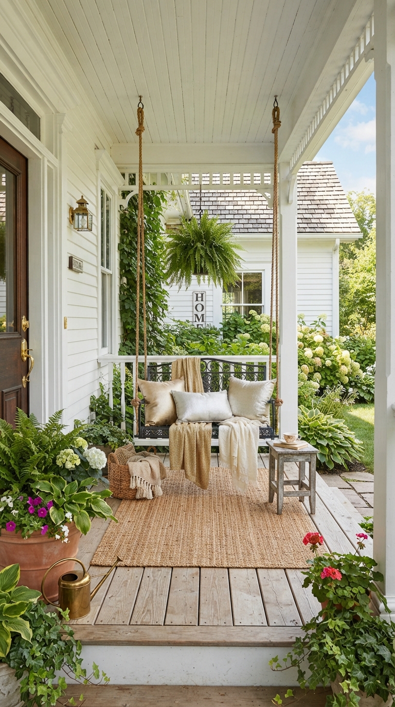 Black porch swing color idea for a modern front porch