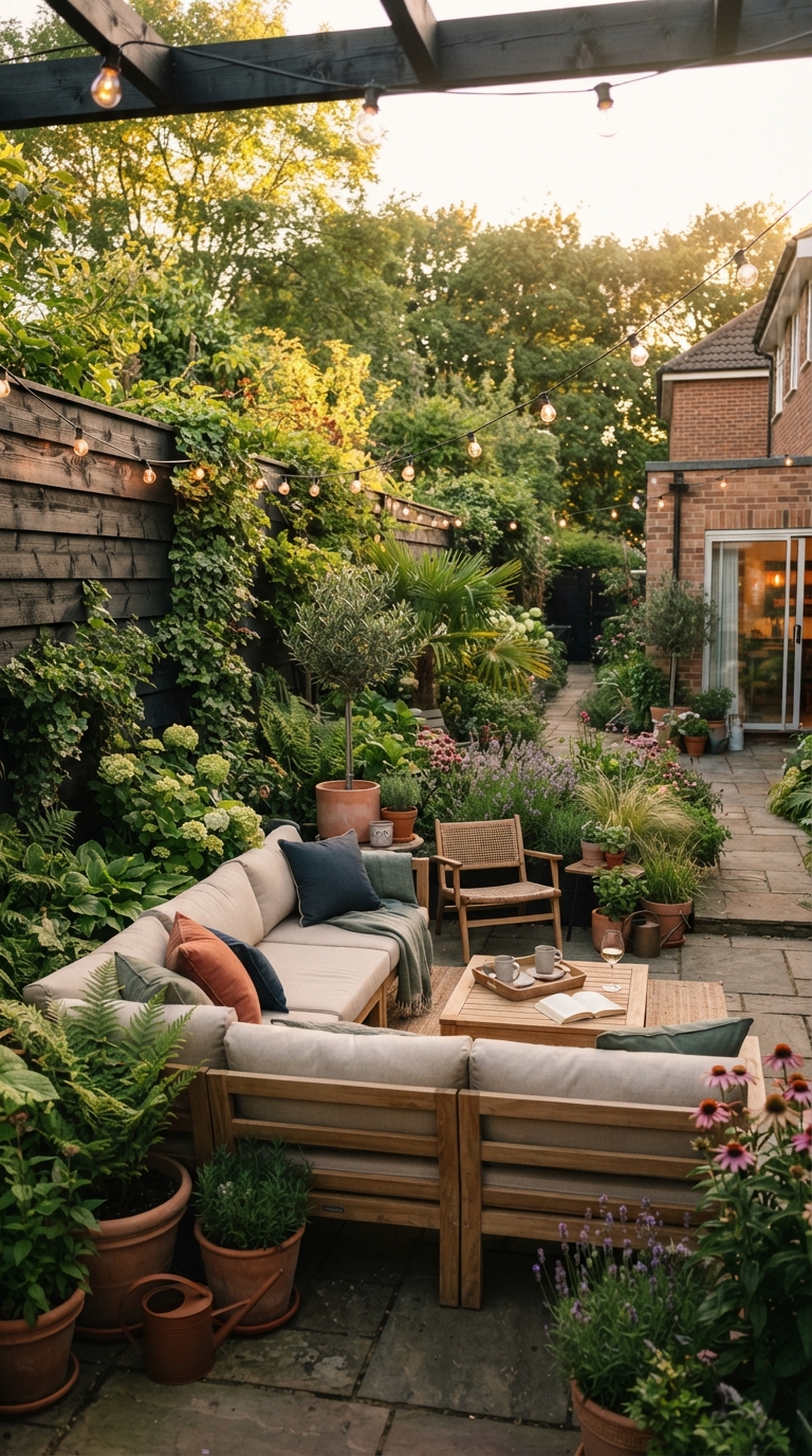 Black-stained horizontal wood fence idea for a moody backyard look