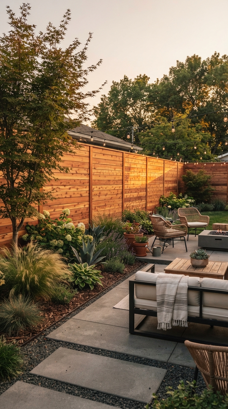 Cedar horizontal privacy fence idea for a durable backyard upgrade