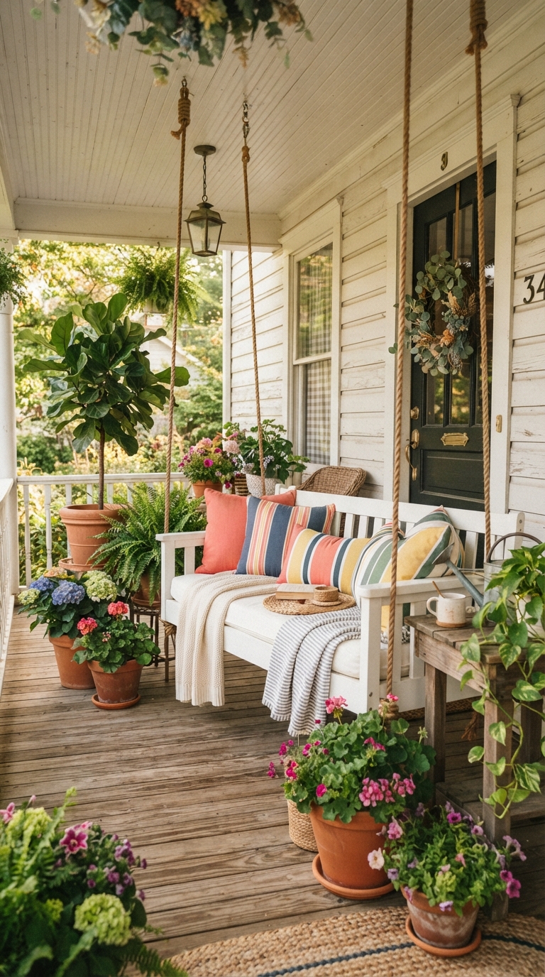 Classic white porch swing color idea for a timeless front porch
