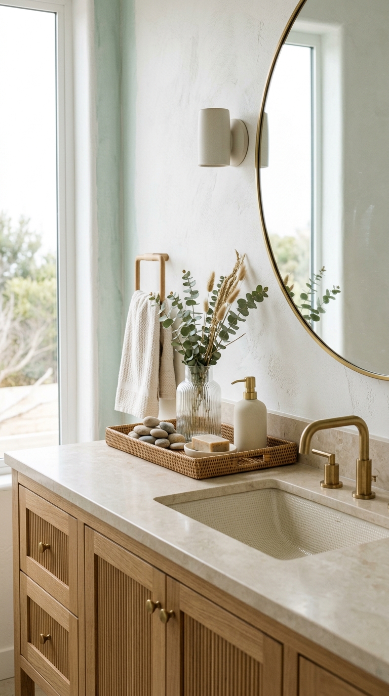 Coastal bathroom counter with natural decor
