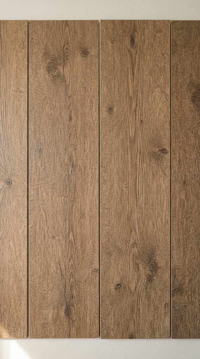 Renter-friendly peel-and-stick wood panel wall in a contemporary bedroom